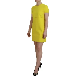 Yellow Nylon Short Sleeves Round Neck Mini Dress
