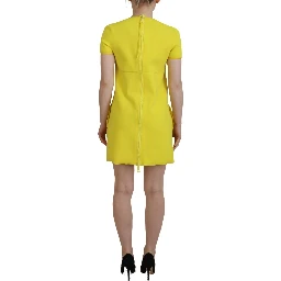 Yellow Nylon Short Sleeves Round Neck Mini Dress