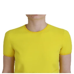 Yellow Nylon Short Sleeves Round Neck Mini Dress