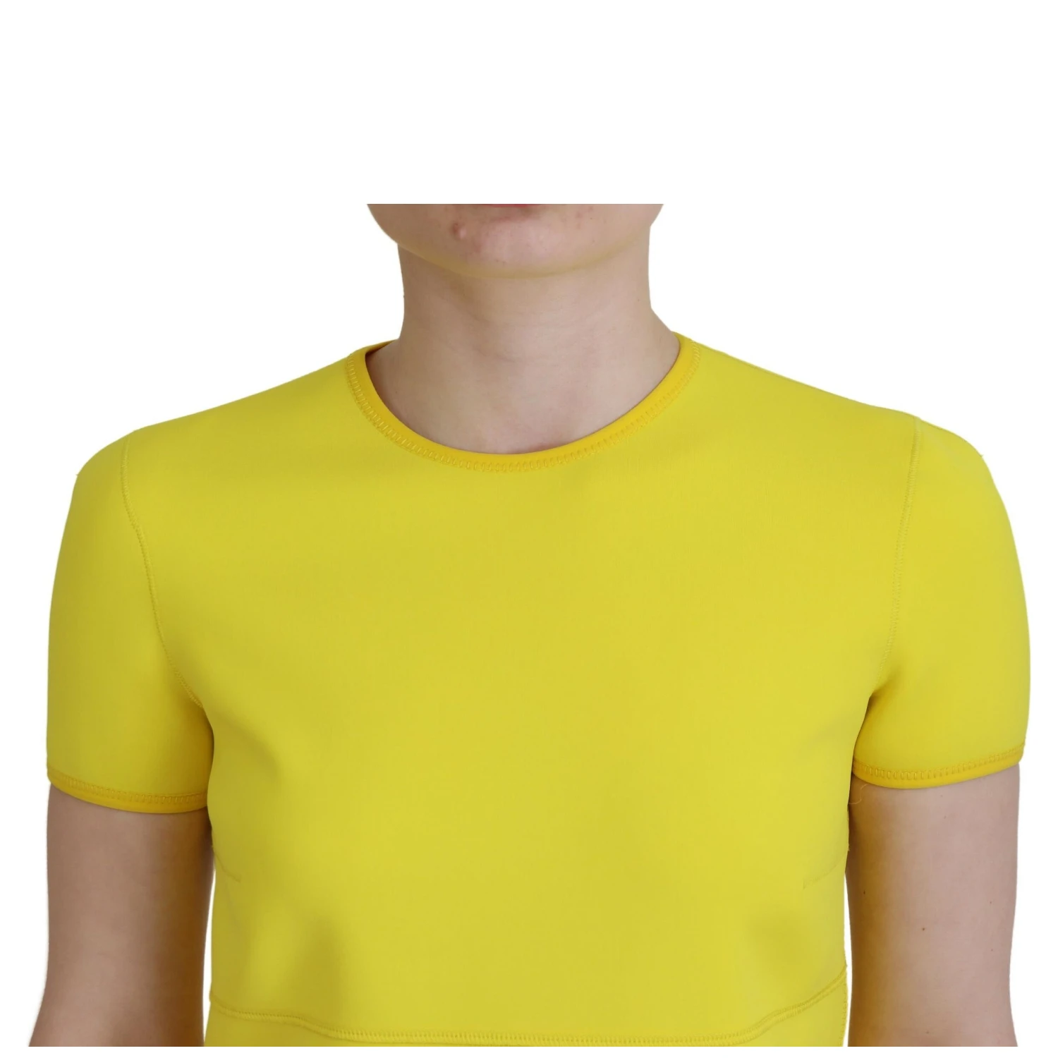 Yellow Nylon Short Sleeves Round Neck Mini Dress