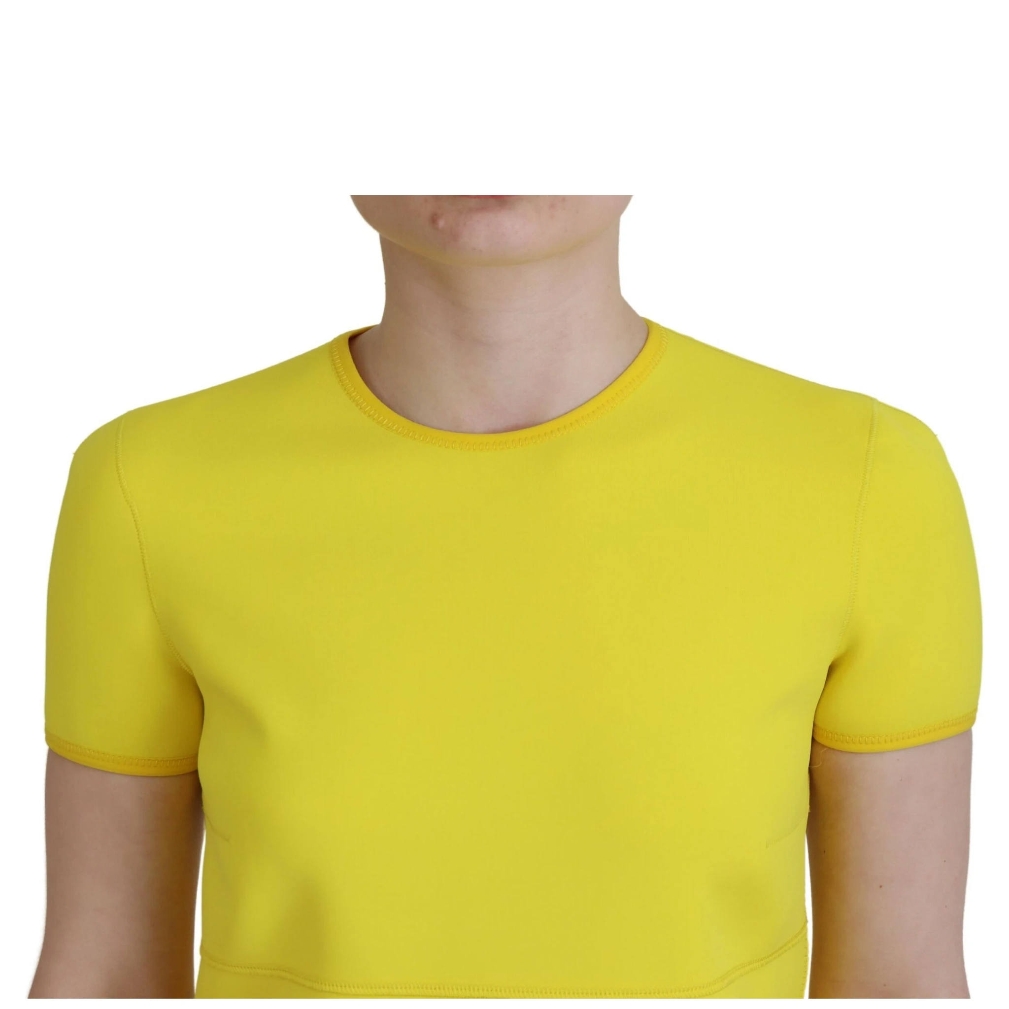 Yellow Nylon Short Sleeves Round Neck Mini Dress