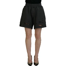 Black Cotton Mid Waist Tattered Tapered Shorts