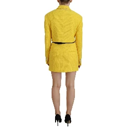 Yellow Double Breasted Mini Suit Blazer Skirt Set