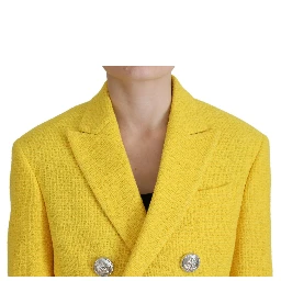Yellow Double Breasted Mini Suit Blazer Skirt Set