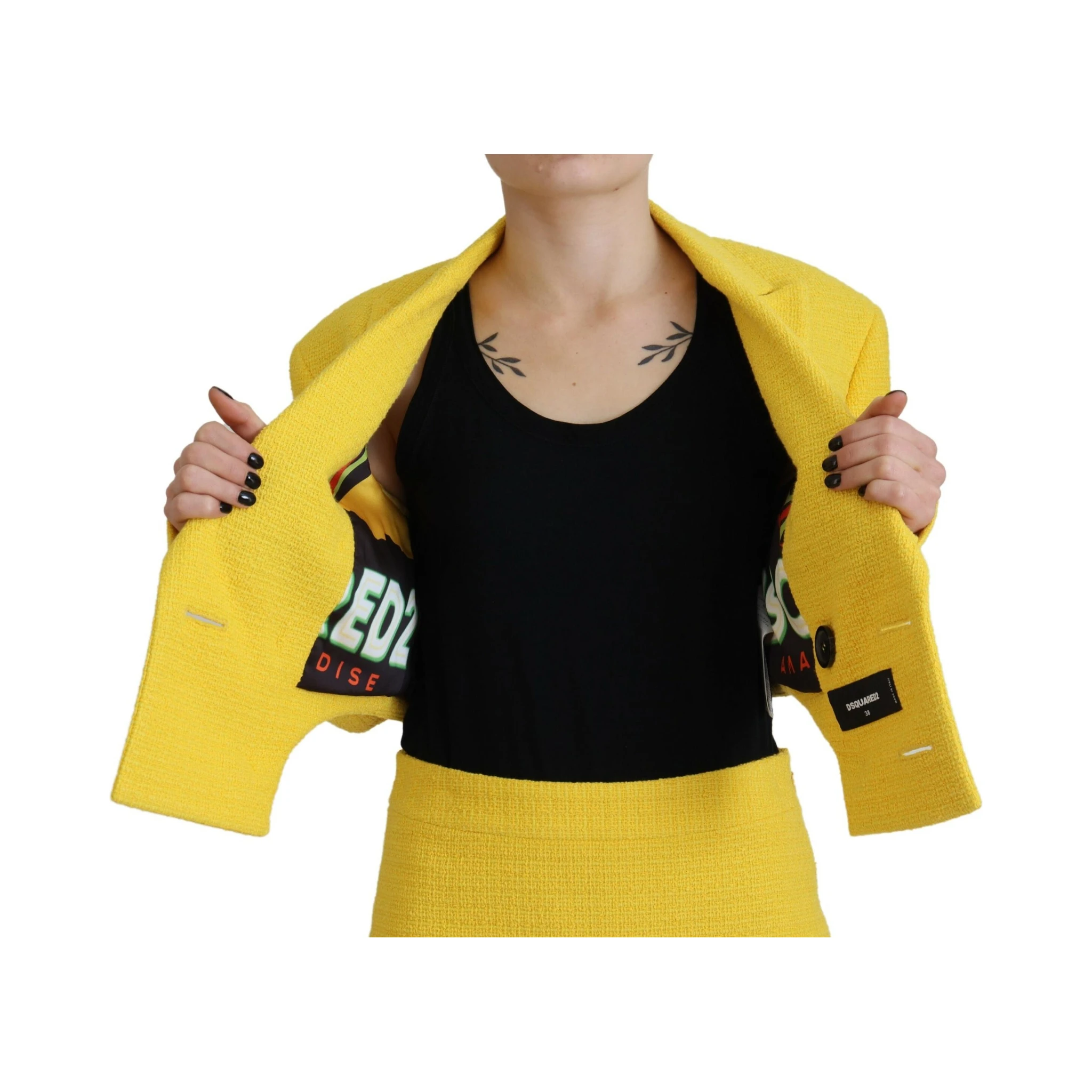 Yellow Double Breasted Mini Suit Blazer Skirt Set