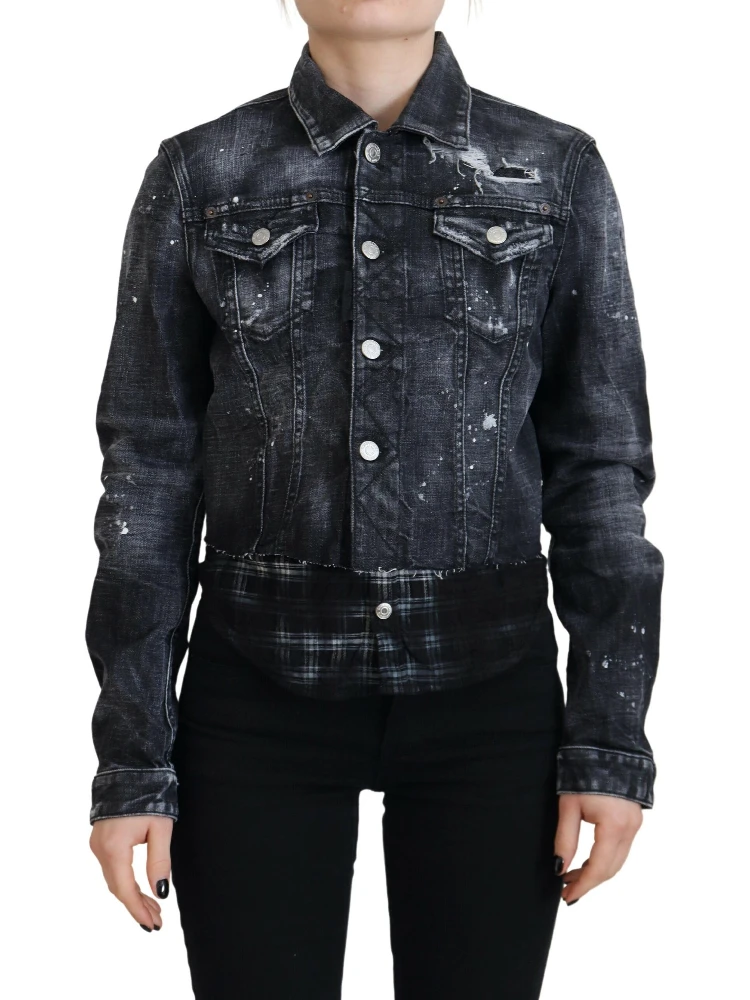 Gray Washed Cotton Distressed Denim Jacket