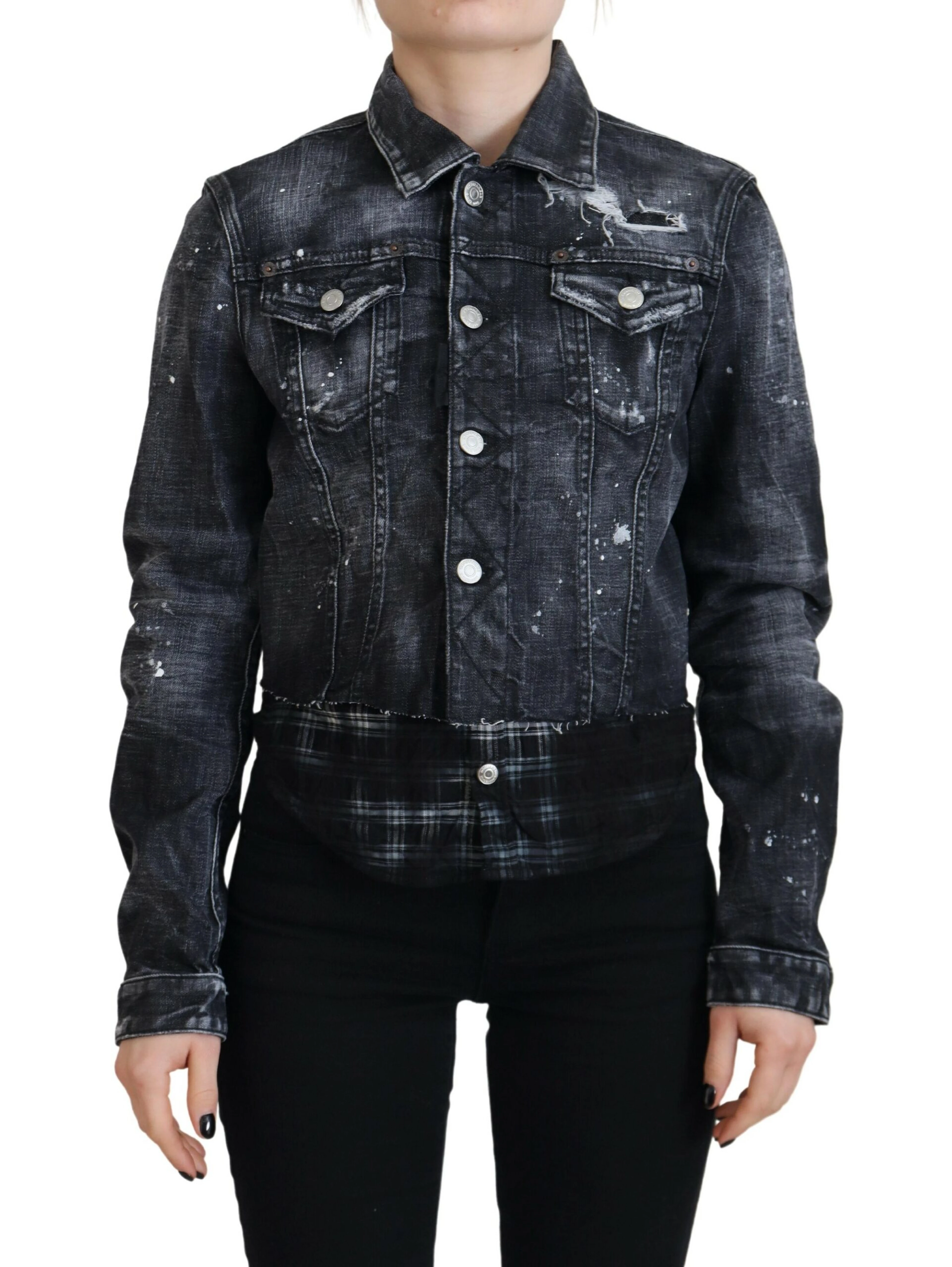 Gray Washed Cotton Distressed Denim Jacket