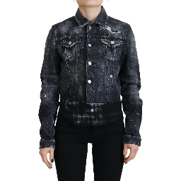 Gray Washed Cotton Distressed Denim Jacket