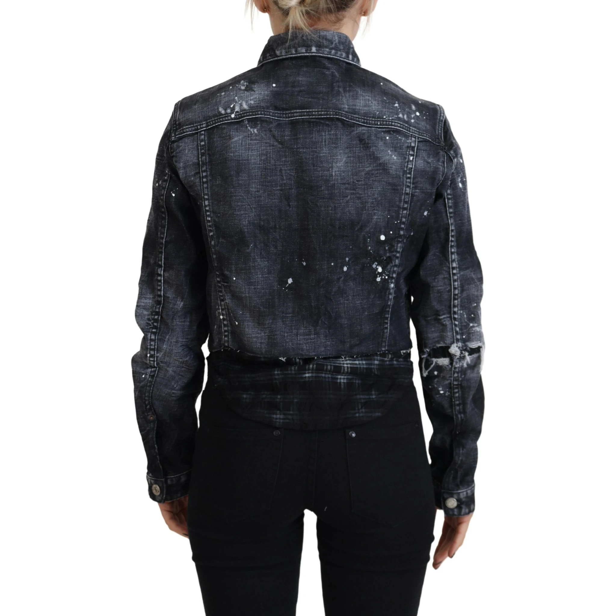 Gray Washed Cotton Distressed Denim Jacket