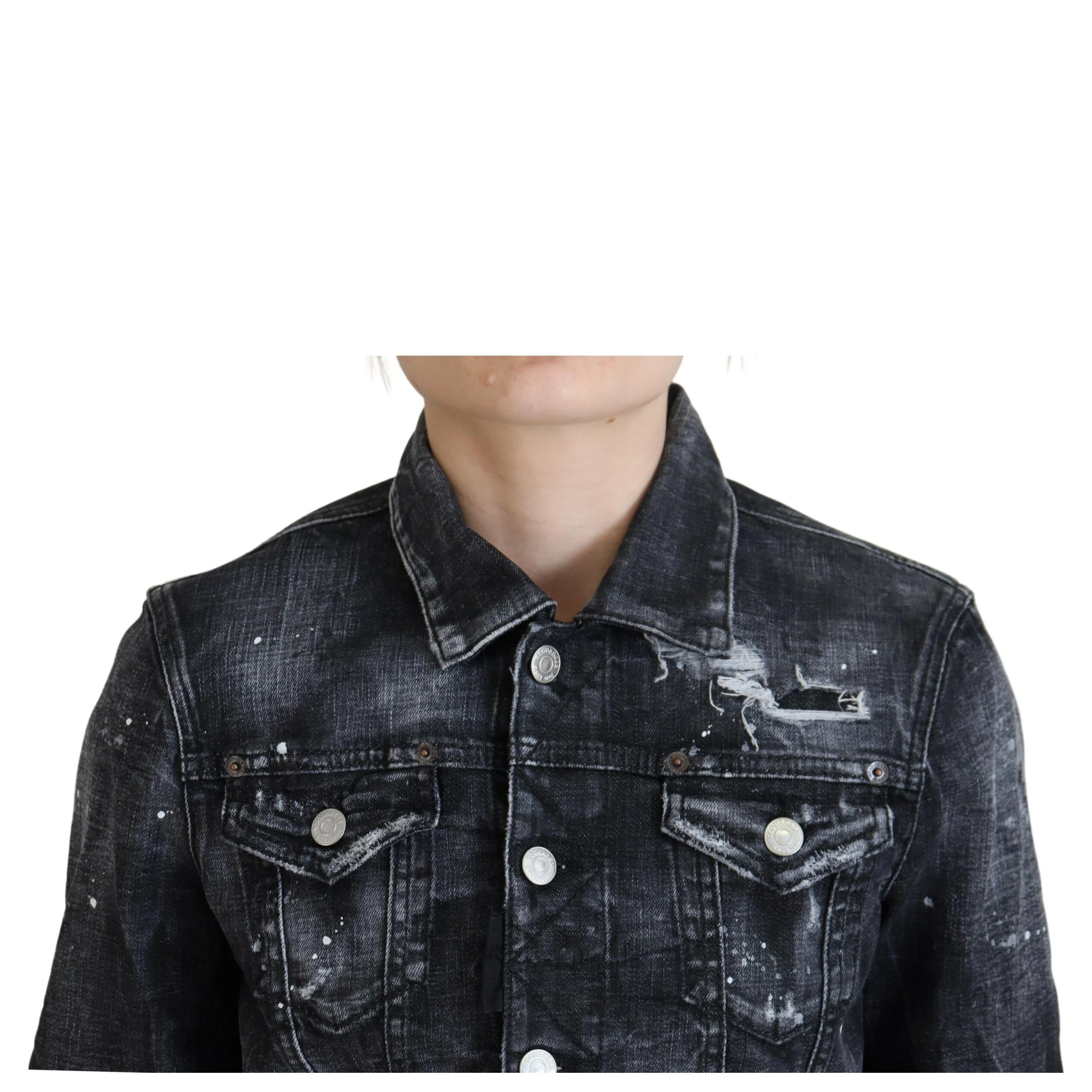 Gray Washed Cotton Distressed Denim Jacket