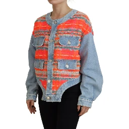 Orange Blue Panelled Button Front Denim Jacket