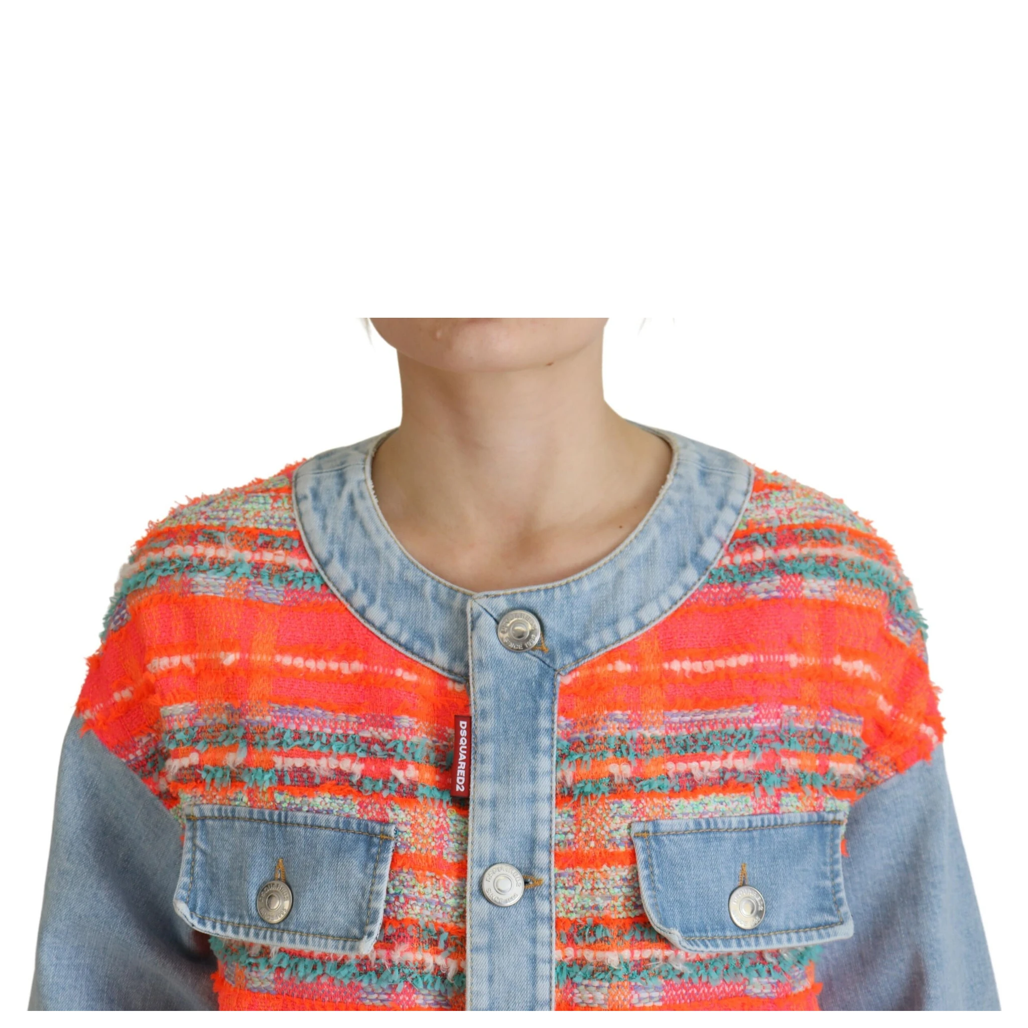 Orange Blue Panelled Button Front Denim Jacket