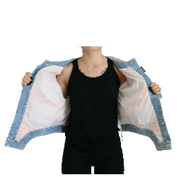 Orange Blue Panelled Button Front Denim Jacket