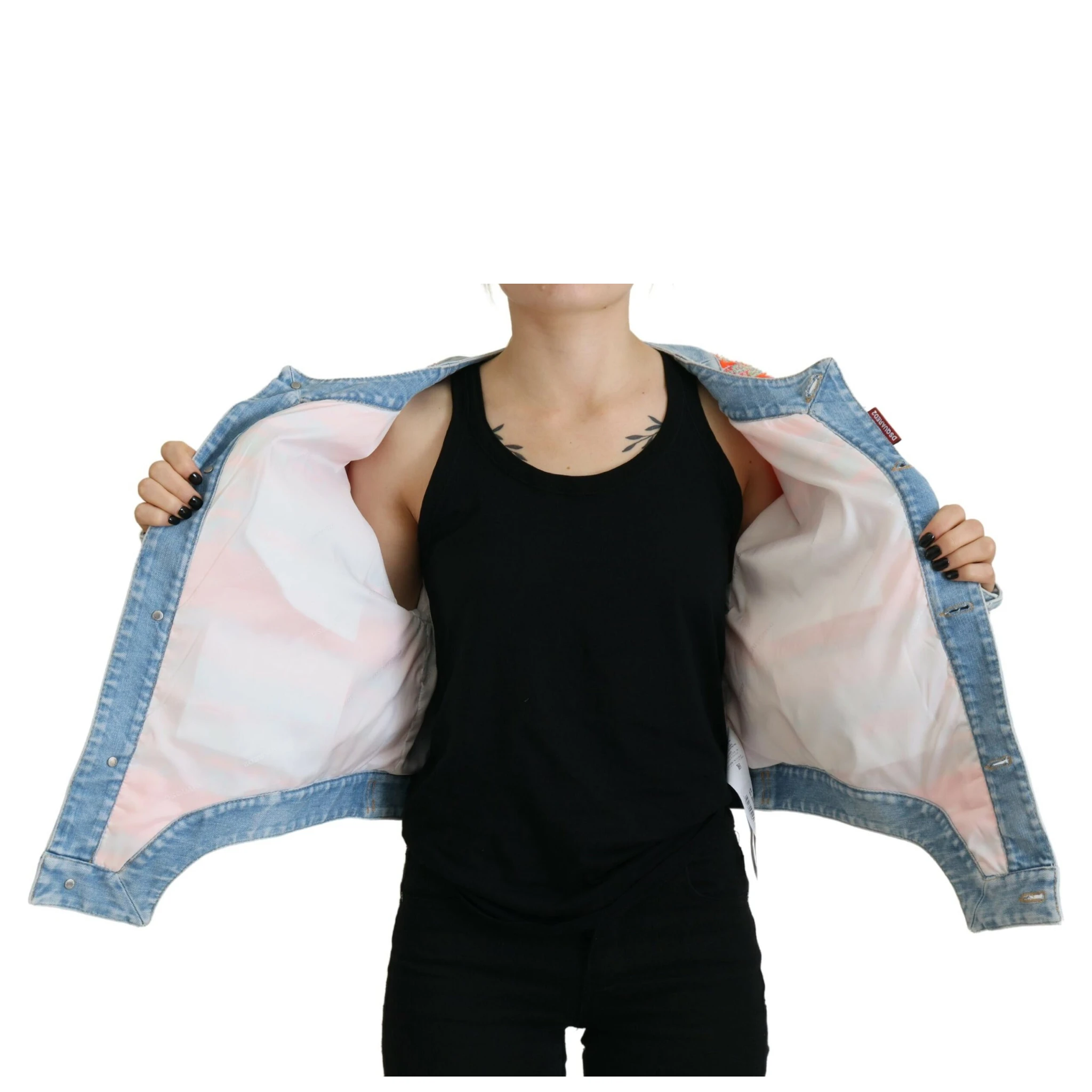 Orange Blue Panelled Button Front Denim Jacket