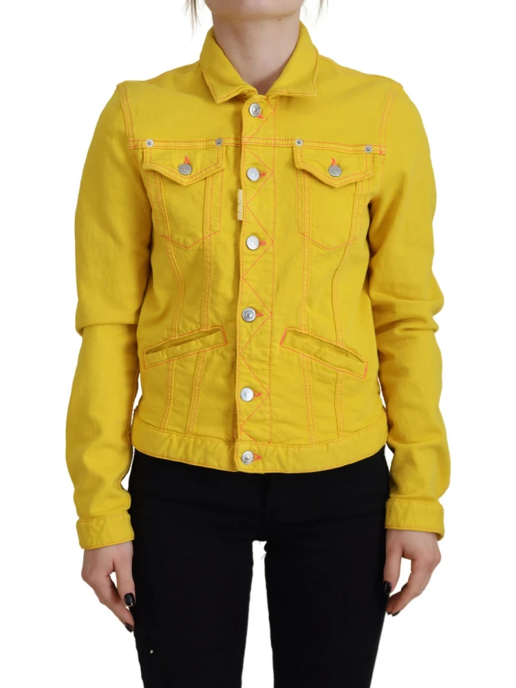 Yellow Collared Long Sleeves Denim Jacket