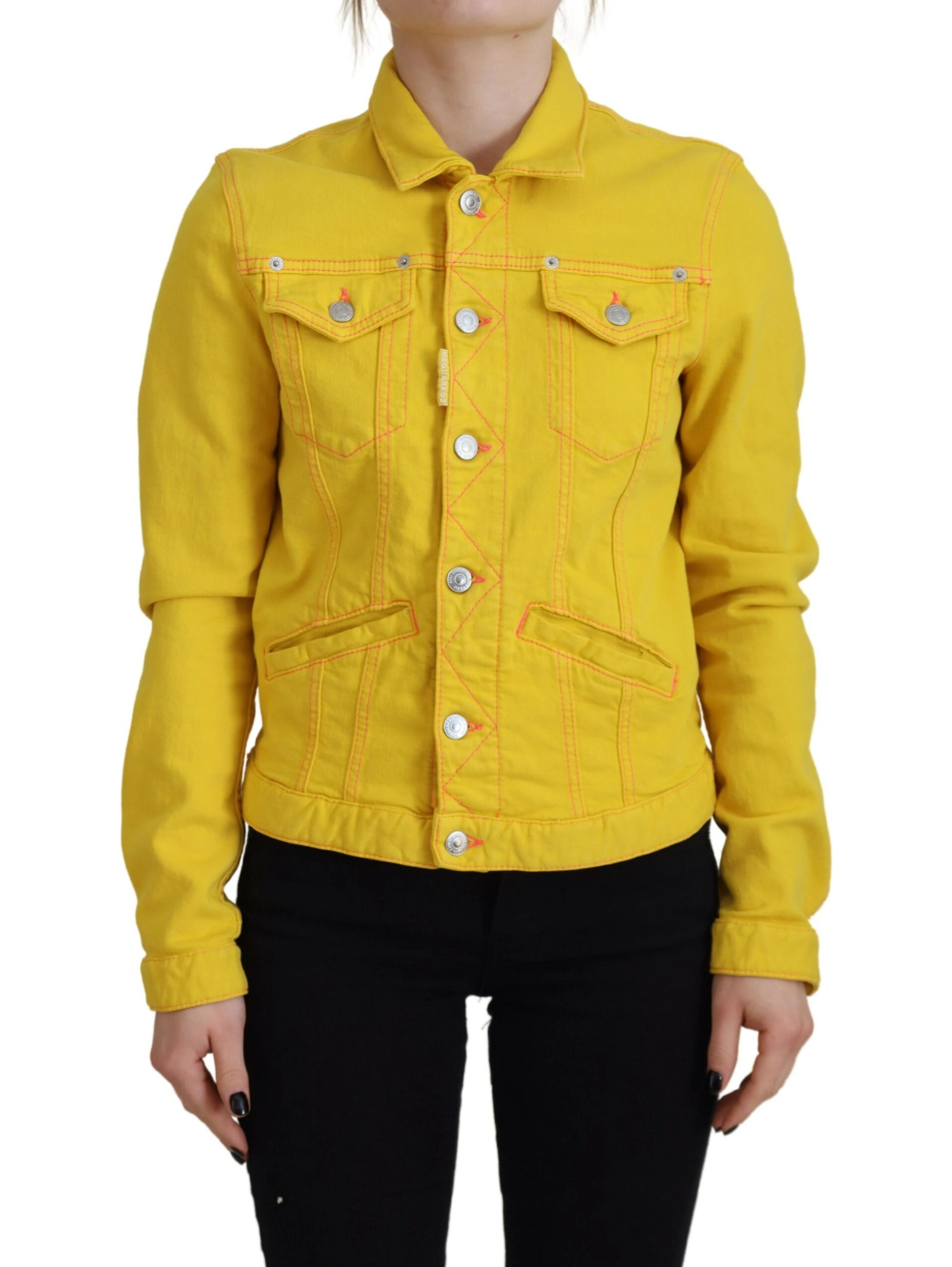 Yellow Collared Long Sleeves Denim Jacket