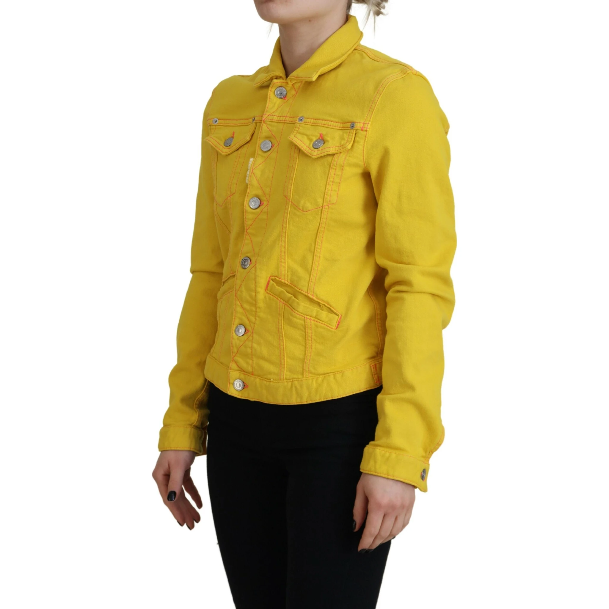 Yellow Collared Long Sleeves Denim Jacket