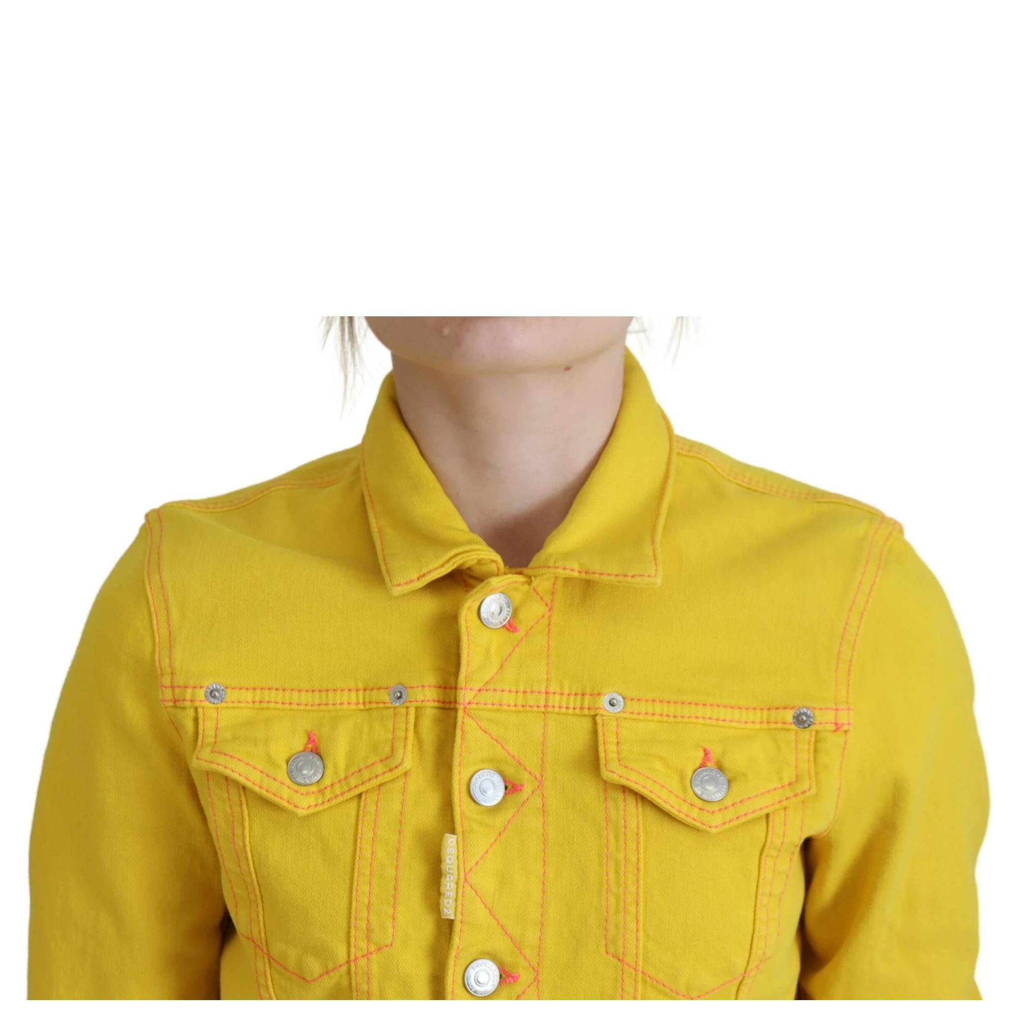 Yellow Collared Long Sleeves Denim Jacket