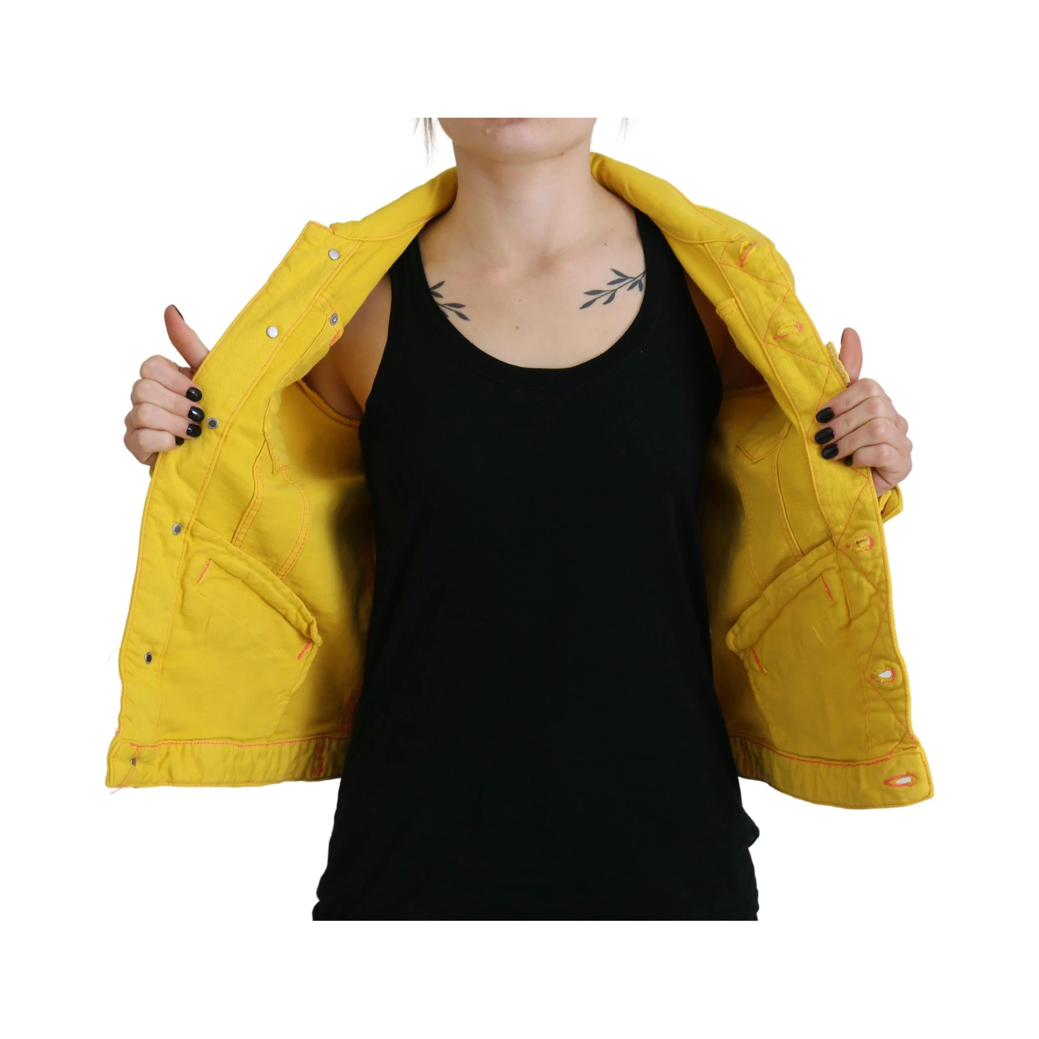 Yellow Collared Long Sleeves Denim Jacket