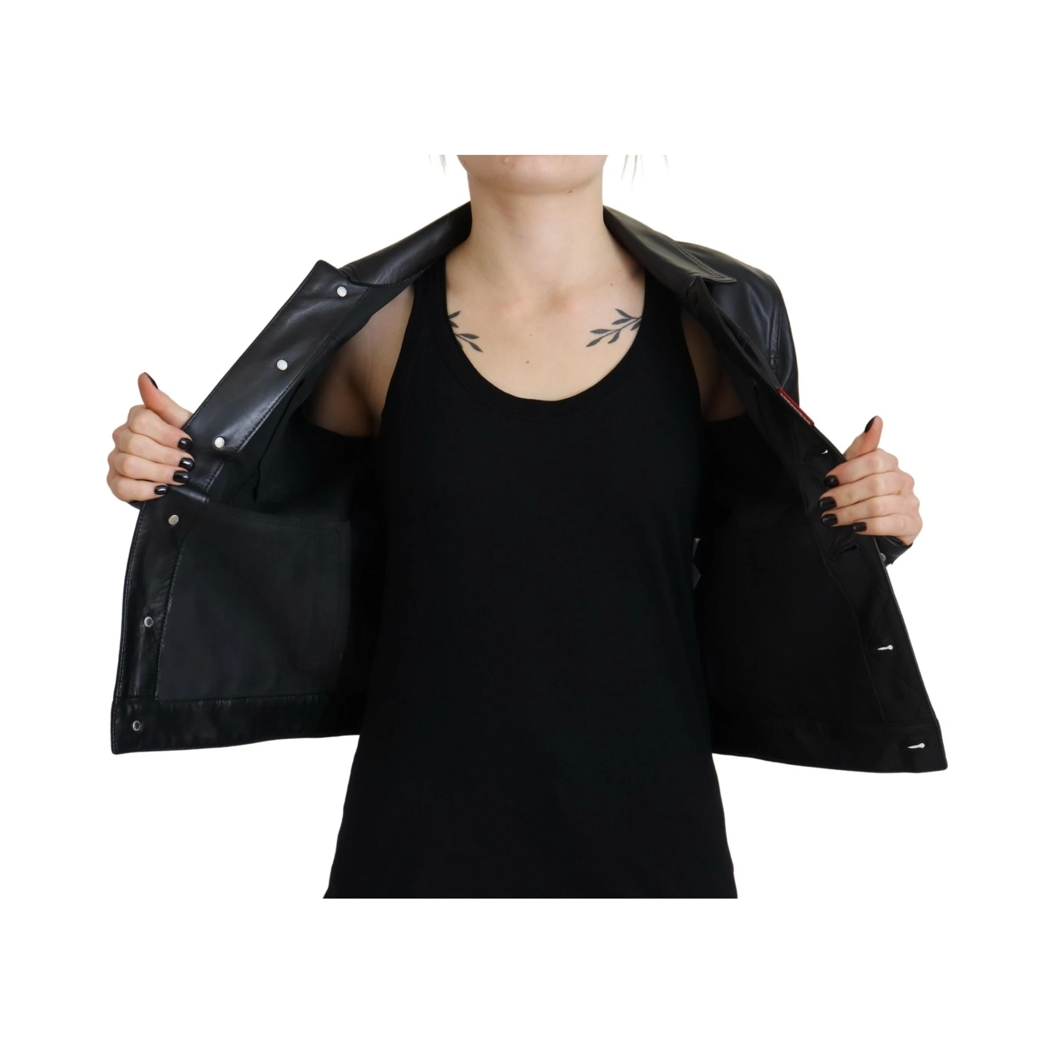 Black Leather Collared Long Sleeves Jacket