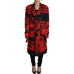 Red Printed Button Collared Desigual Coat Jacket