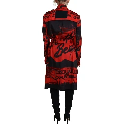 Red Printed Button Collared Desigual Coat Jacket