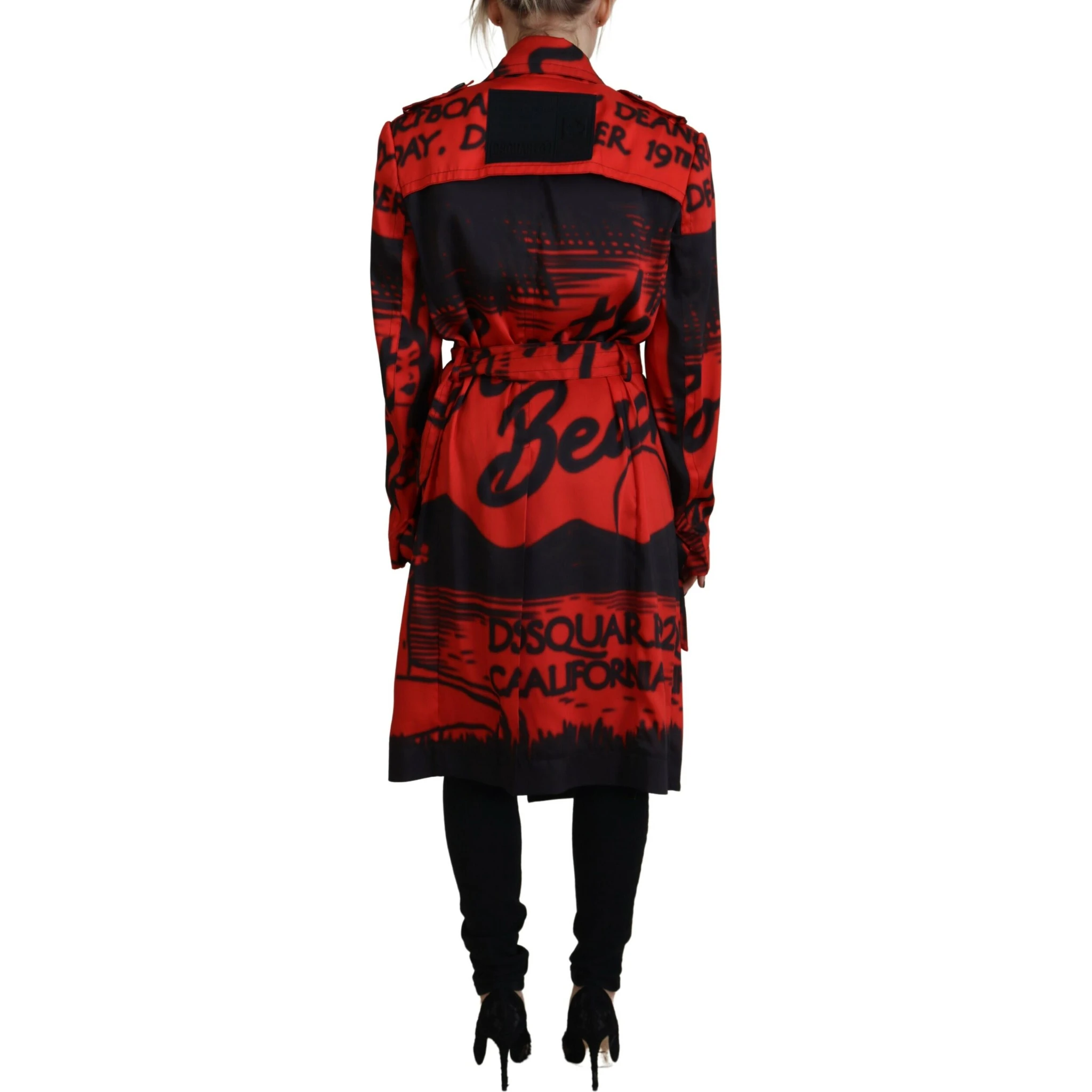 Red Printed Button Collared Desigual Coat Jacket