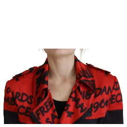 Red Printed Button Collared Desigual Coat Jacket