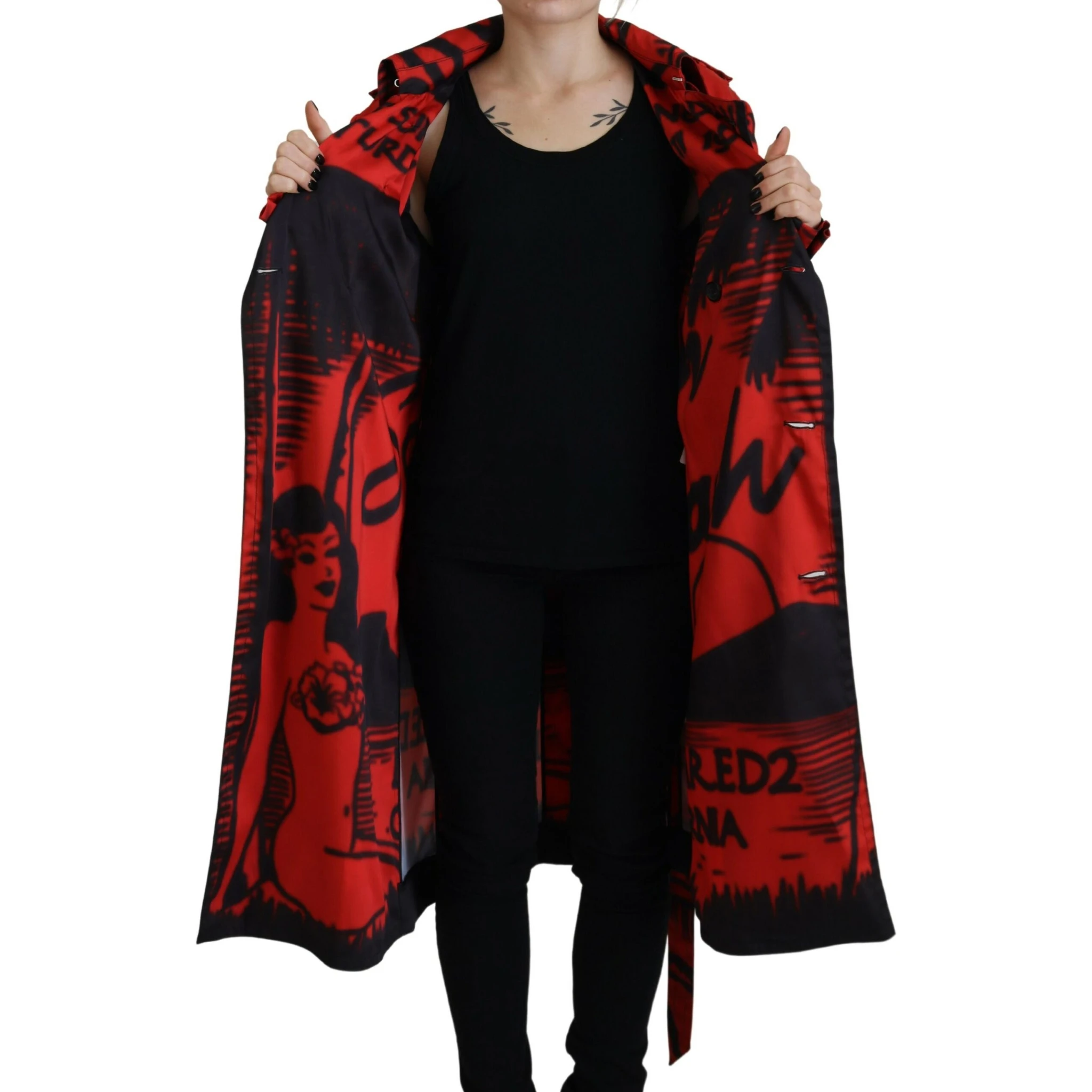 Red Printed Button Collared Desigual Coat Jacket