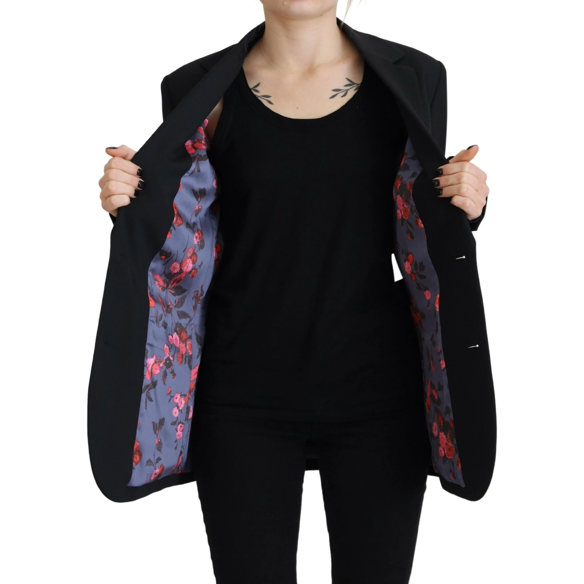 Black Flower Single Breasted Coat Blazer