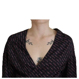 Black Polyester Cropped Logo Printed Blouse Top