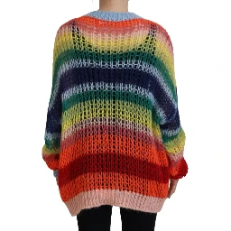 Multicolor Knitted Mohair Crewneck Pullover Sweater