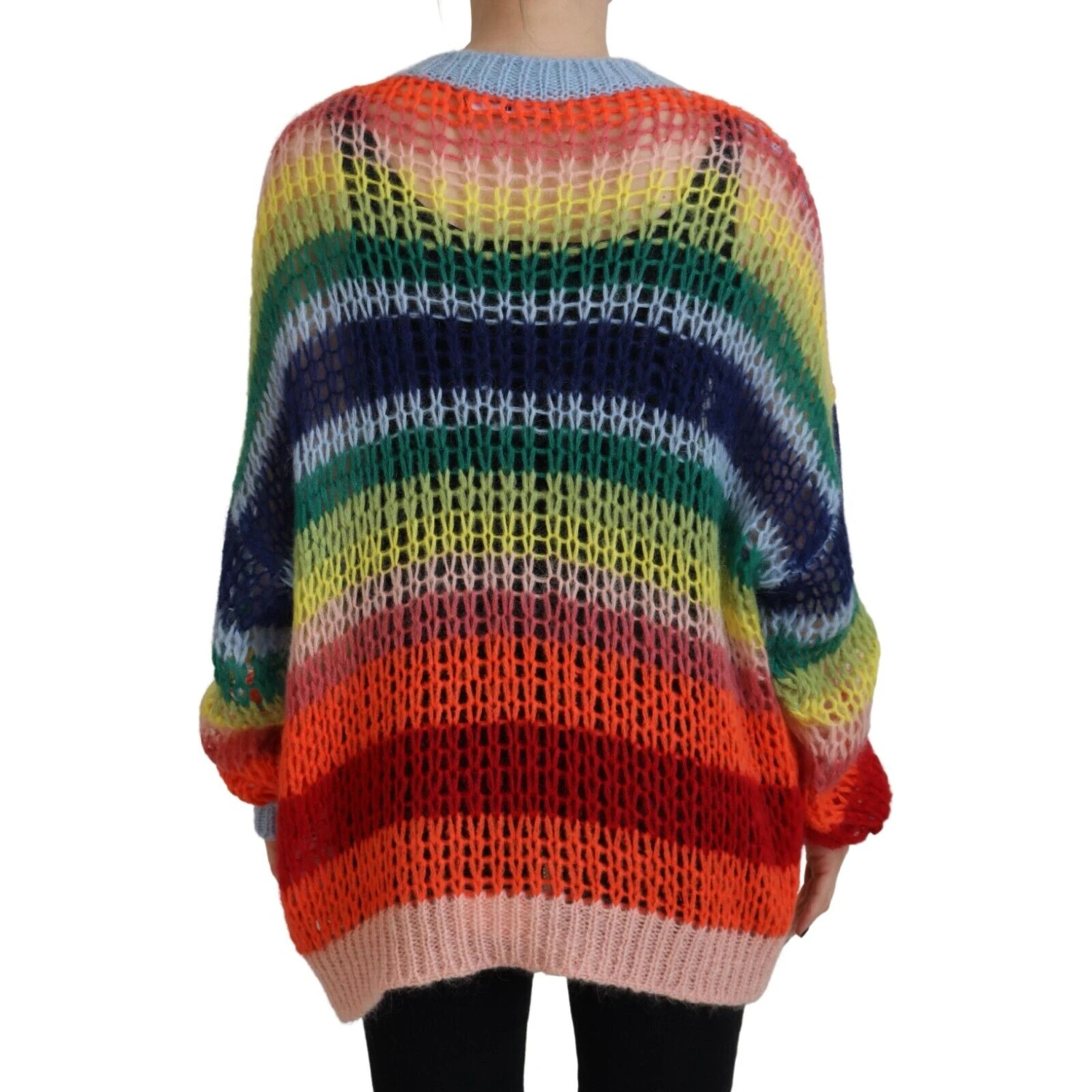 Multicolor Knitted Mohair Crewneck Pullover Sweater