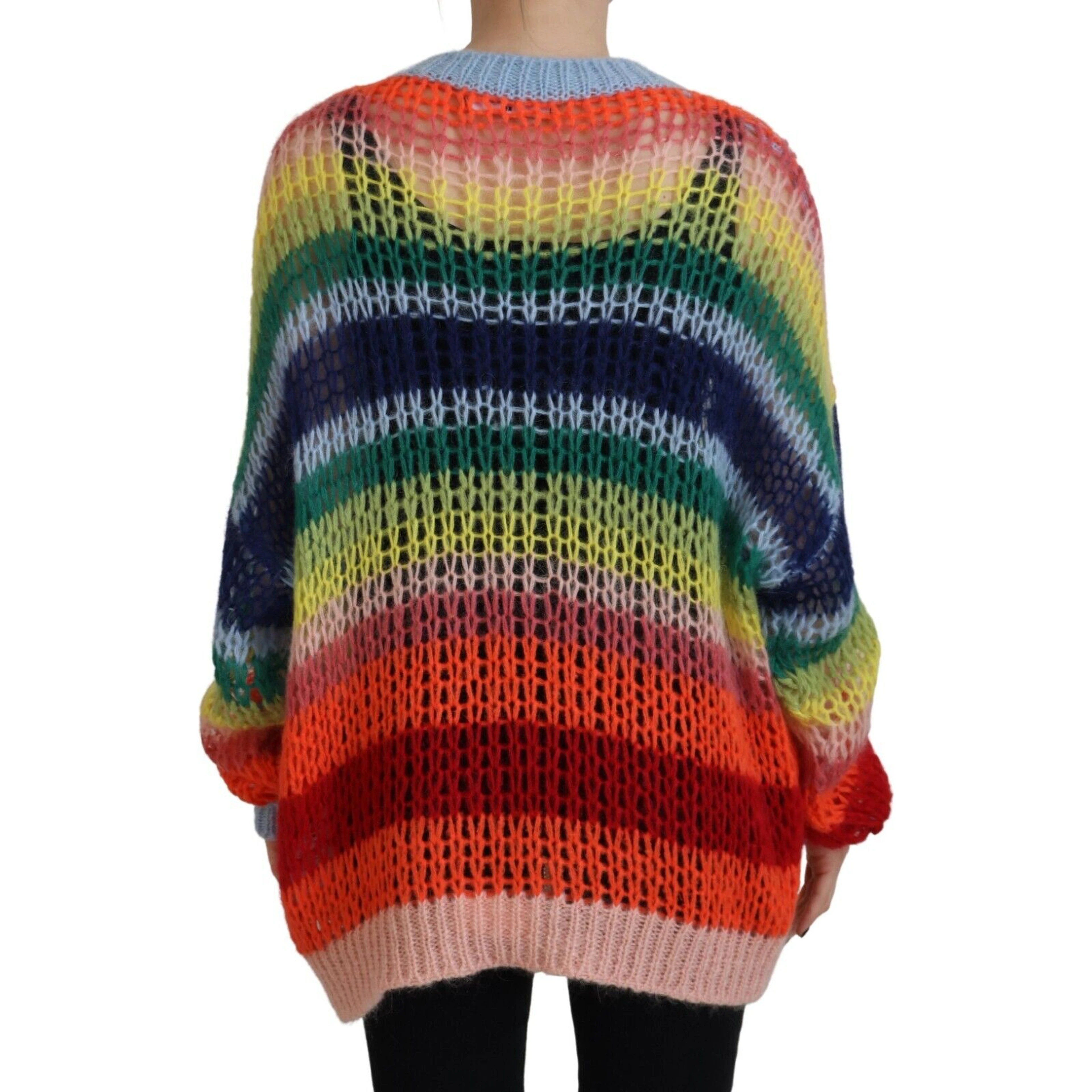 Multicolor Knitted Mohair Crewneck Pullover Sweater
