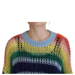 Multicolor Knitted Mohair Crewneck Pullover Sweater