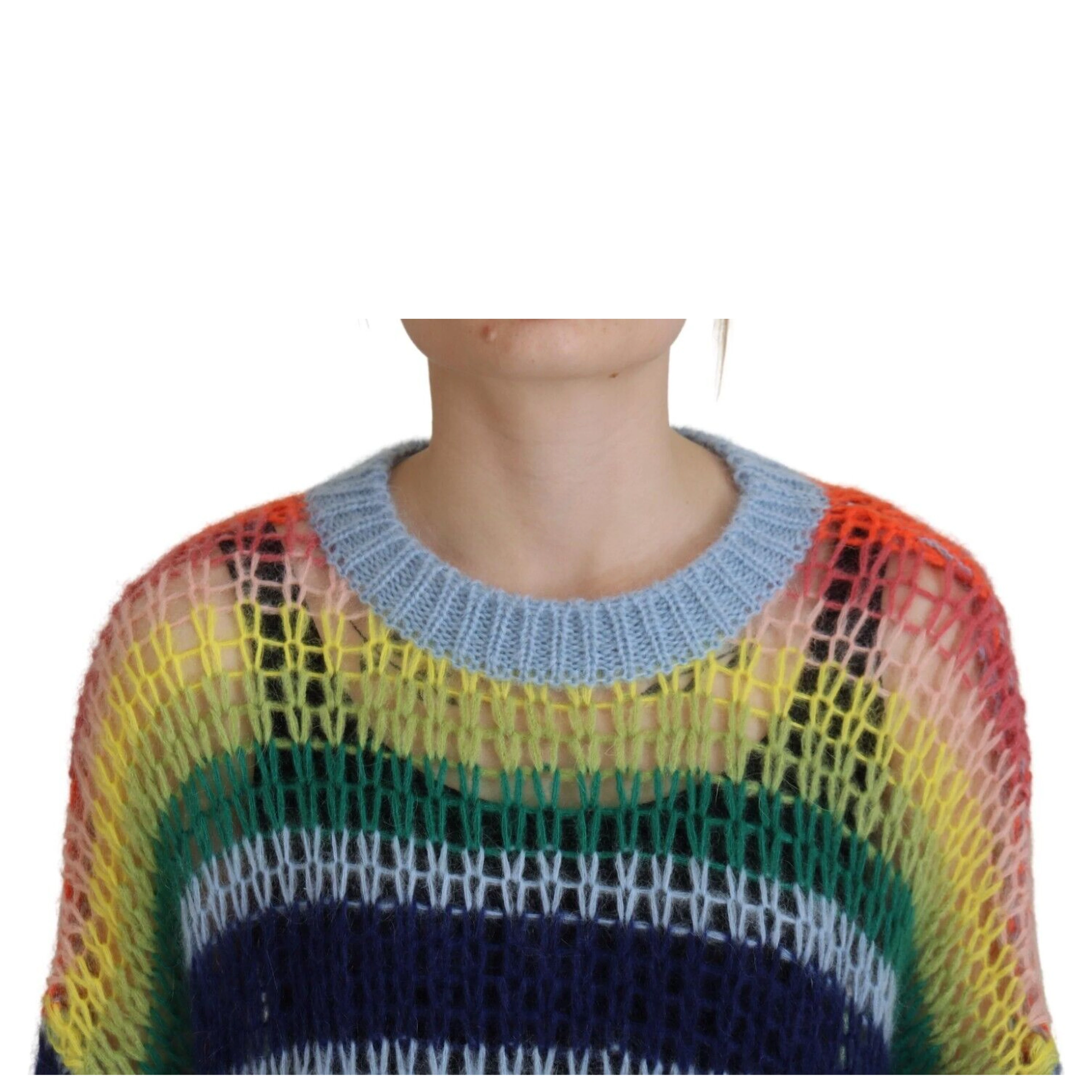 Multicolor Knitted Mohair Crewneck Pullover Sweater