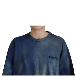 Blue Cotton Tie Dye Short Sleeves Lace T-shirt