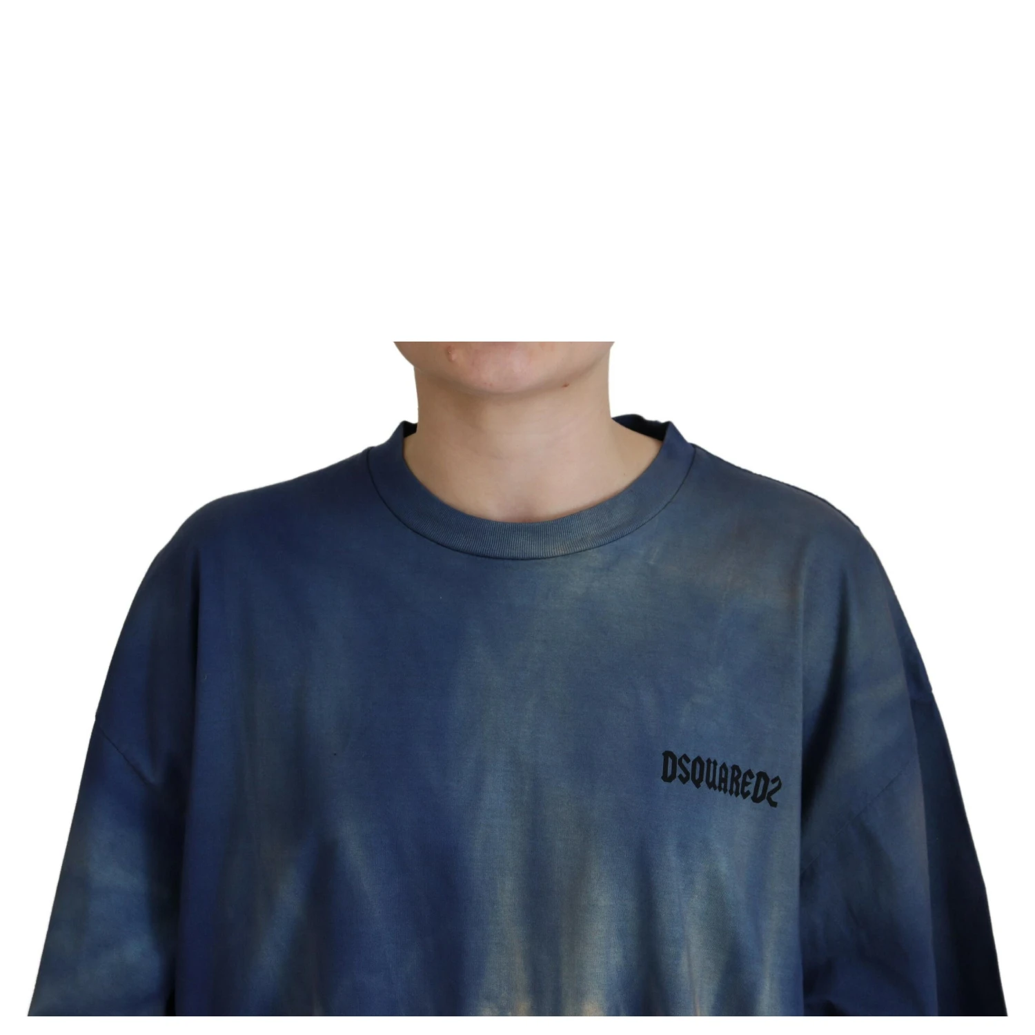 Blue Cotton Tie Dye Short Sleeves Lace T-shirt