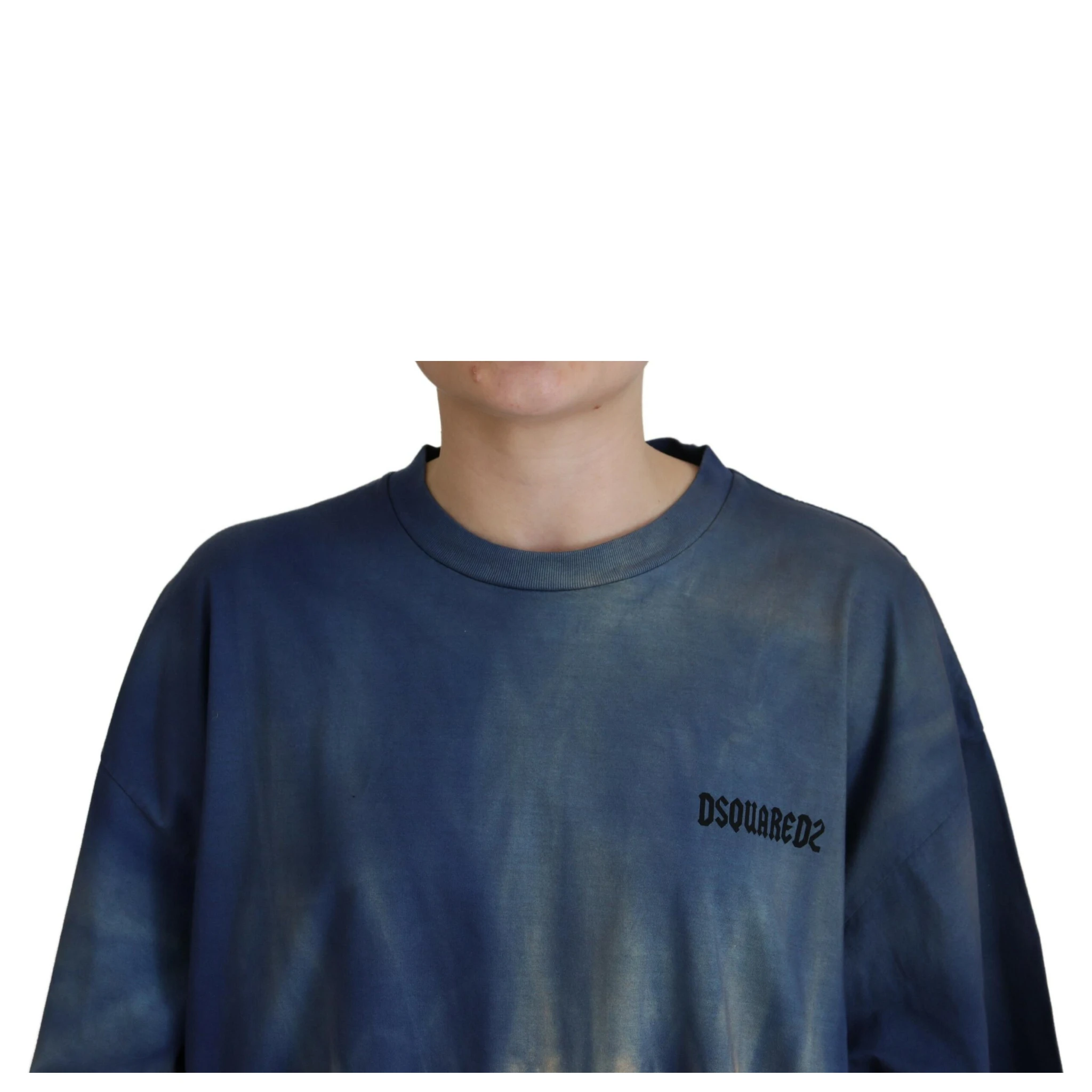 Blue Cotton Tie Dye Short Sleeves Lace T-shirt