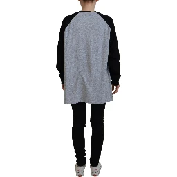 Black Gray Cotton Raglan Long Sleeves Casual Top