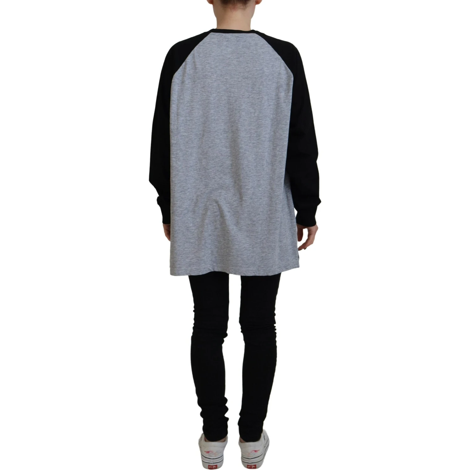 Black Gray Cotton Raglan Long Sleeves Casual Top