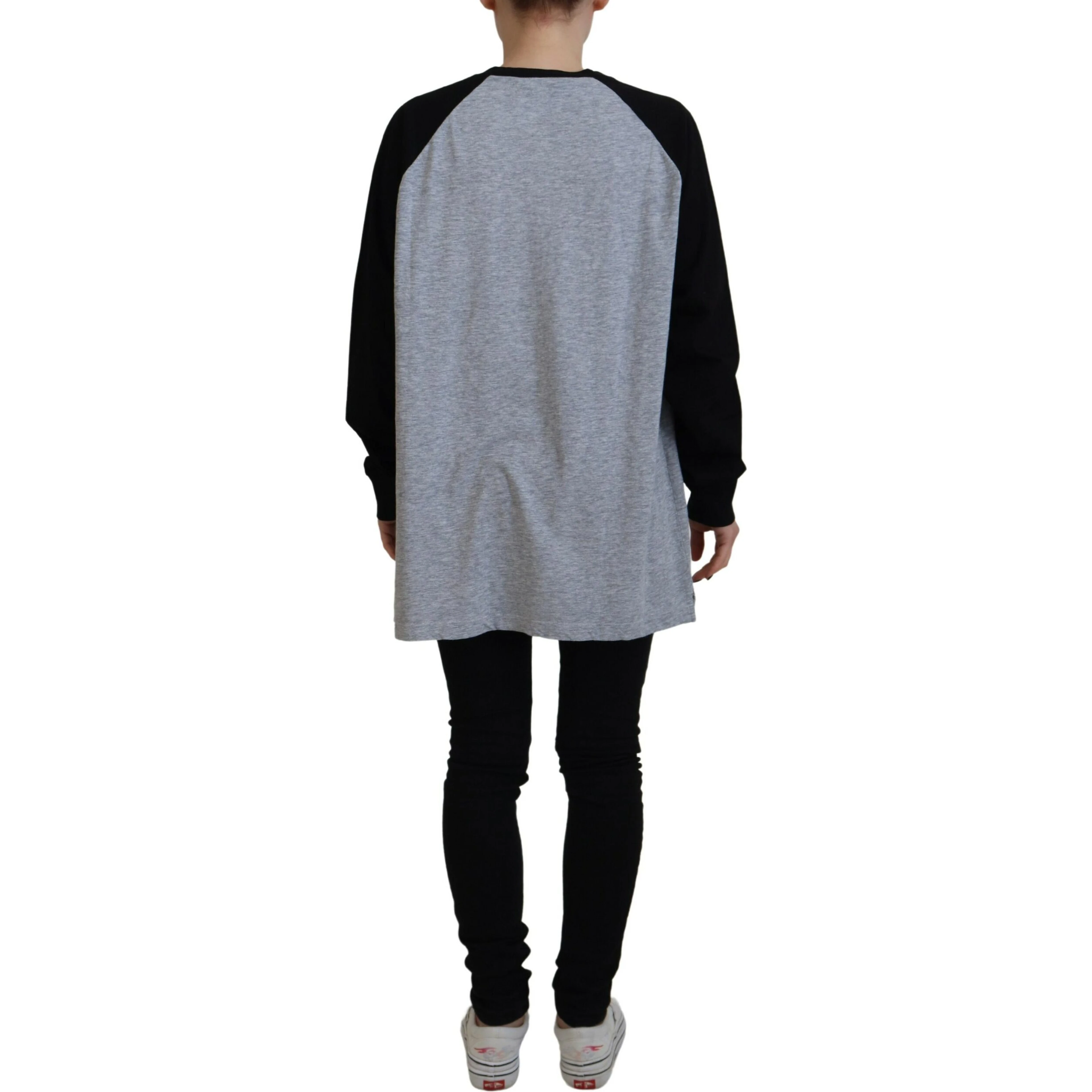 Black Gray Cotton Raglan Long Sleeves Casual Top