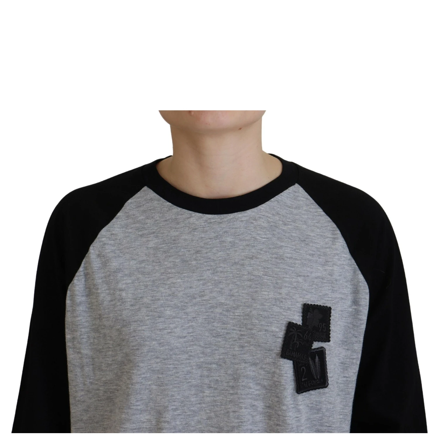 Black Gray Cotton Raglan Long Sleeves Casual Top