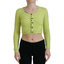 Yellow Green Cashmere Long Sleeves Cropped Sweater