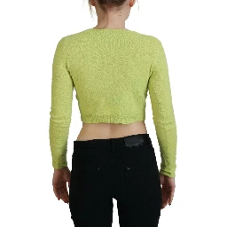 Yellow Green Cashmere Long Sleeves Cropped Sweater