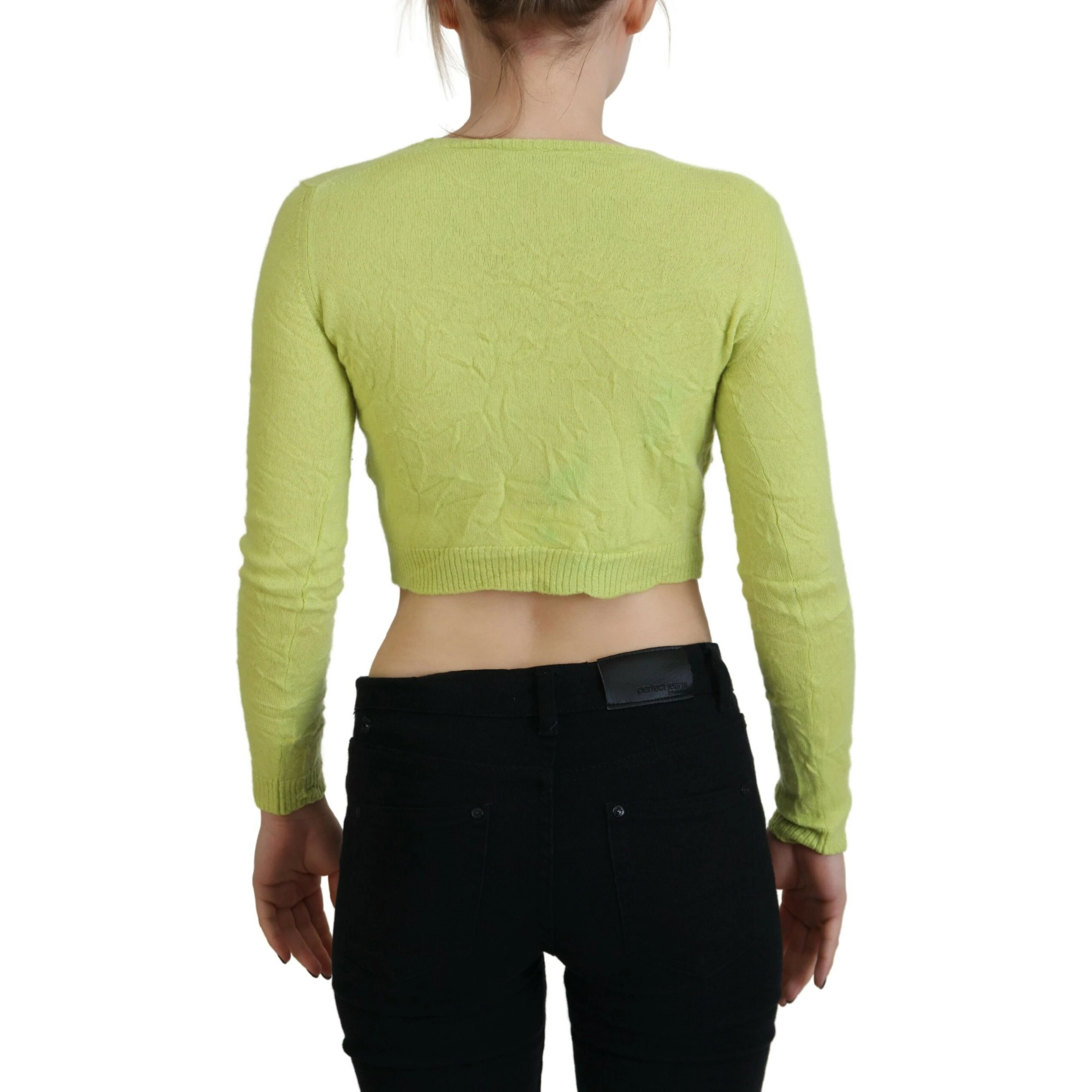Yellow Green Cashmere Long Sleeves Cropped Sweater