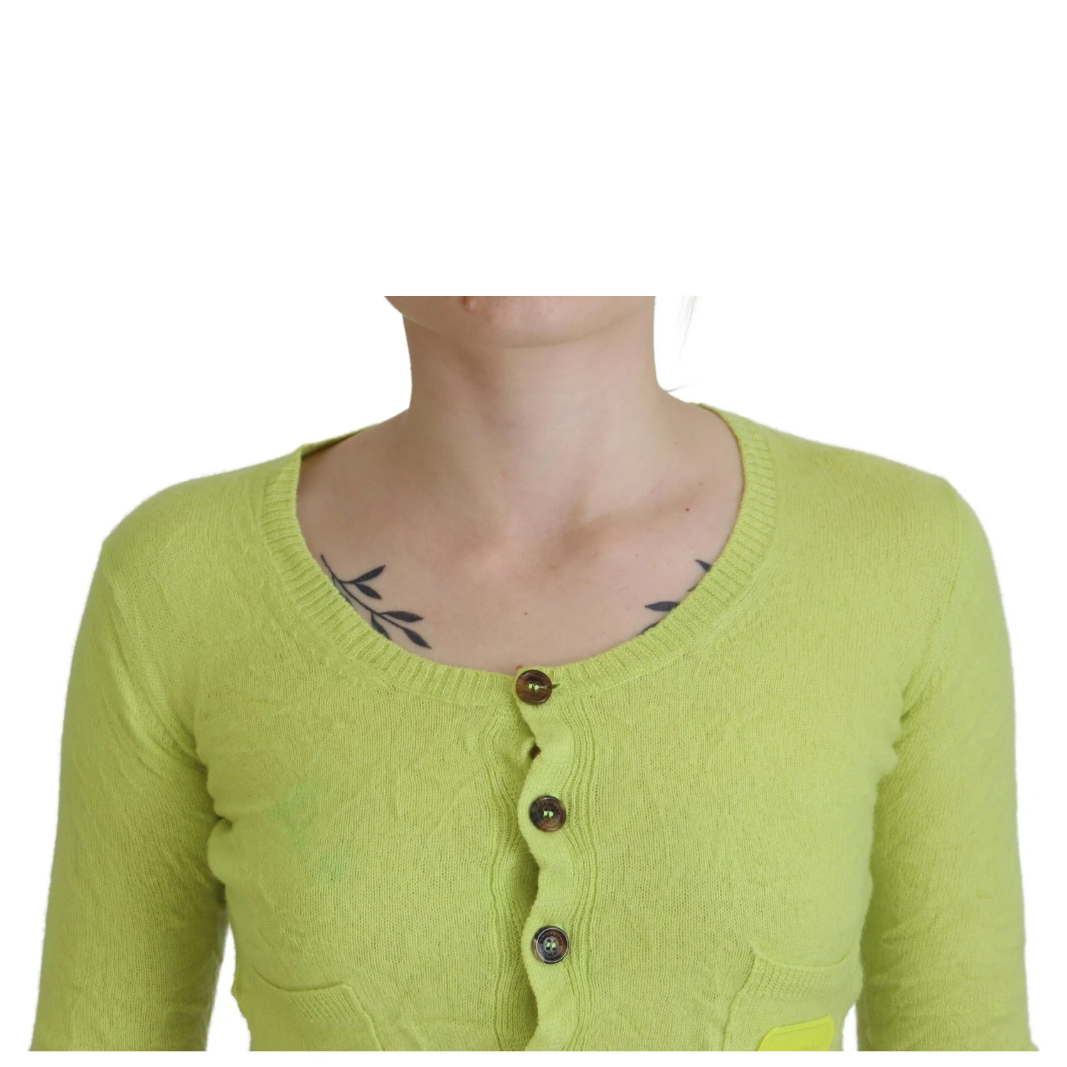 Yellow Green Cashmere Long Sleeves Cropped Sweater