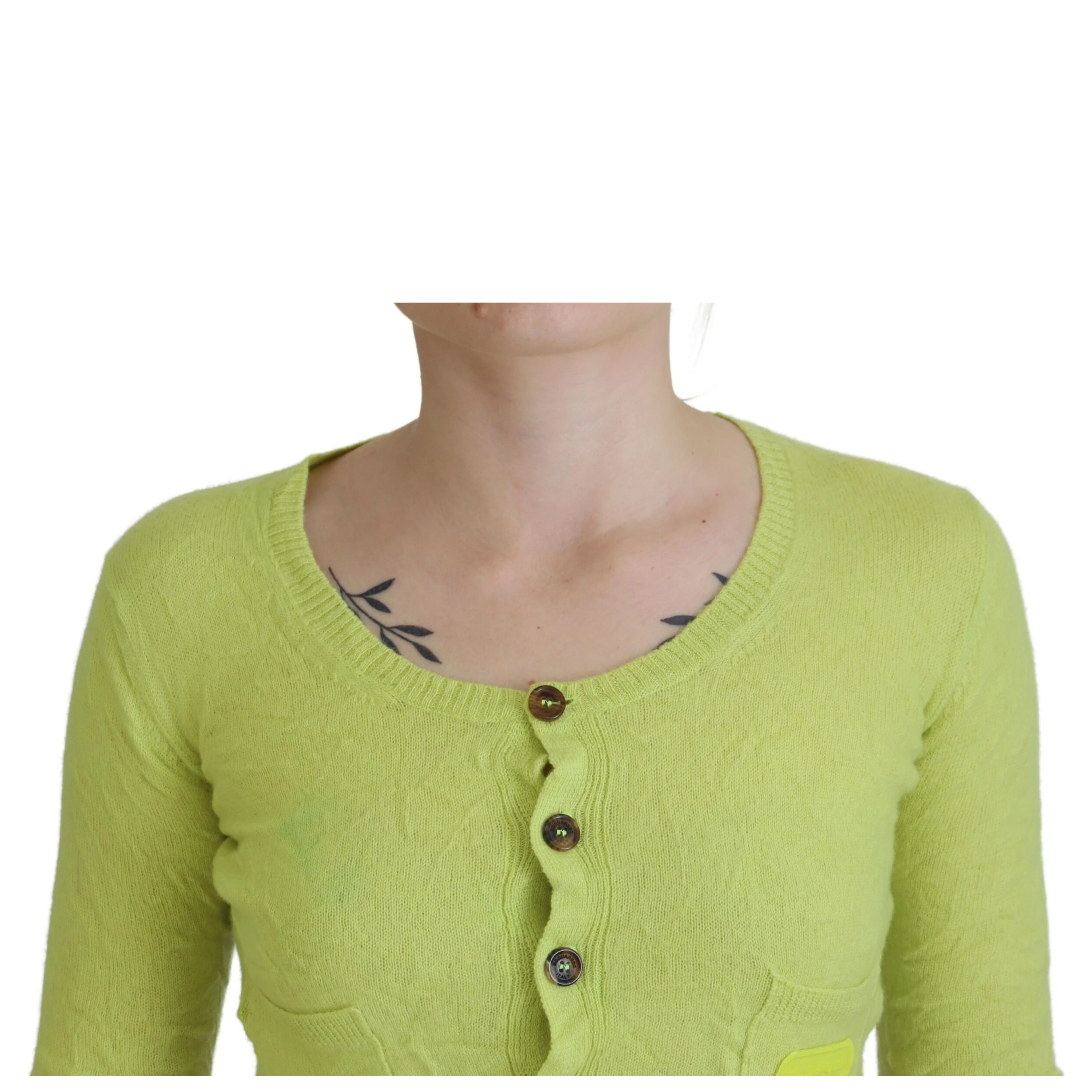 Yellow Green Cashmere Long Sleeves Cropped Sweater