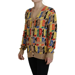 Brown Logo Long Sleeve Women Cardigan Sweater