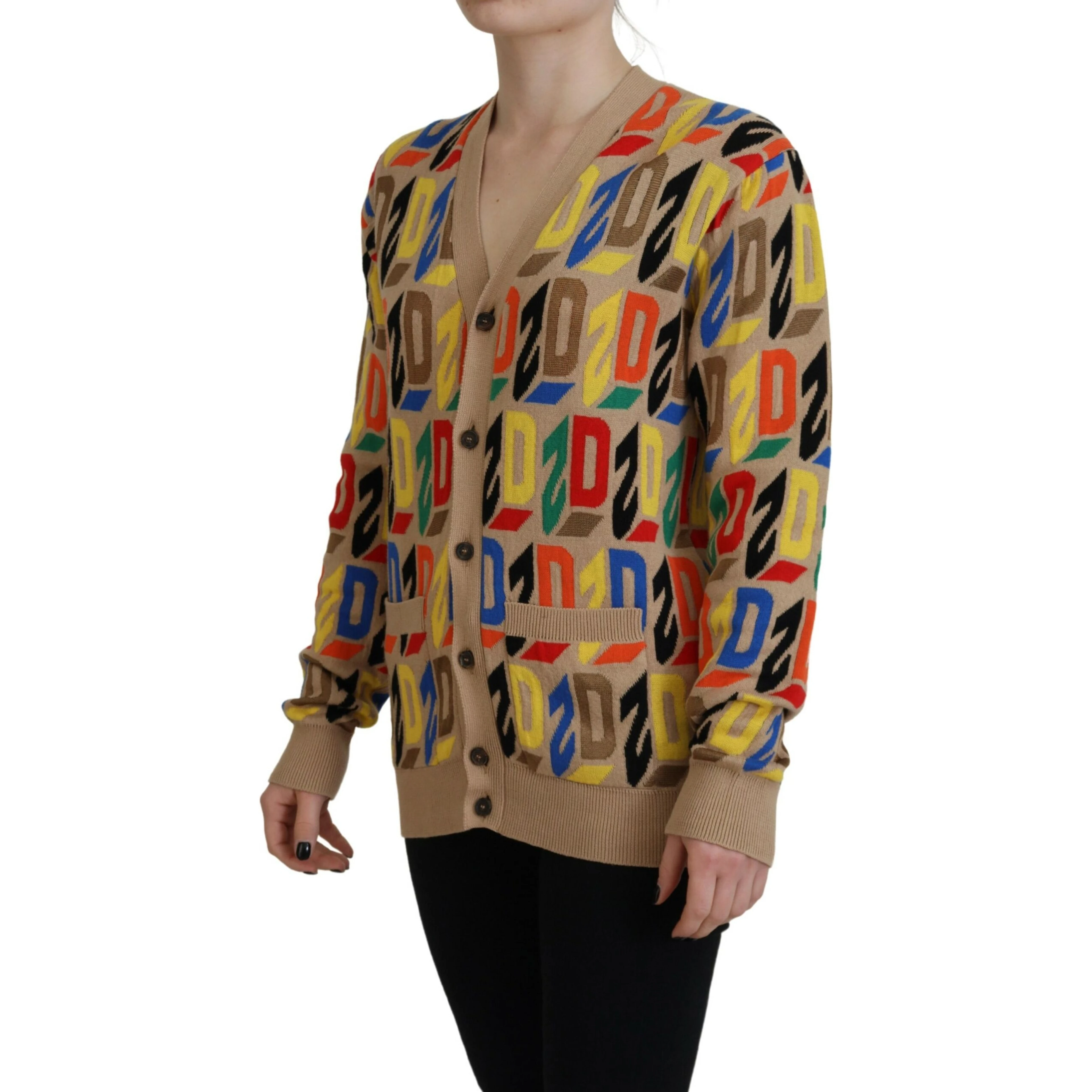 Brown Logo Long Sleeve Women Cardigan Sweater